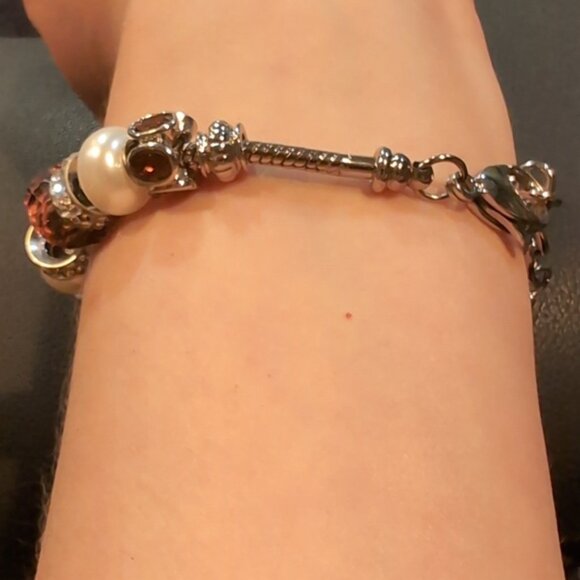 Bella Perlina Pandora Style Charm Bracelet Rhinestone Pearl Silver Customizable - Picture 9 of 12